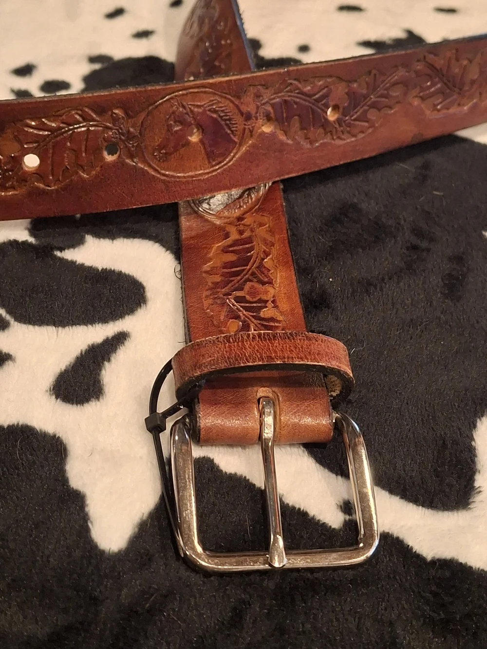 Kids Tooled Leather Brown Belt - Classic Western Style